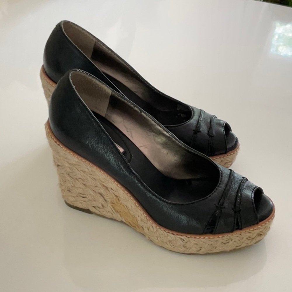 Banana Republic Black Platform Wedge Espadrilles Sz 6
